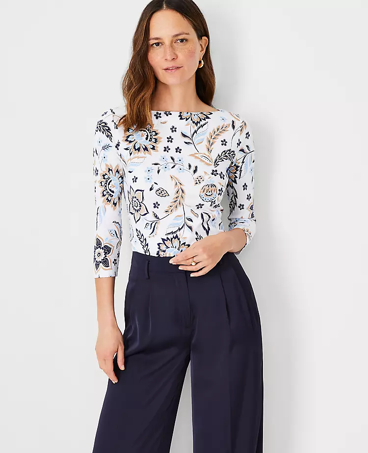 Floral 3/4 Sleeve Boatneck Top 1 Floral 3/4 Sleeve Boatneck Top