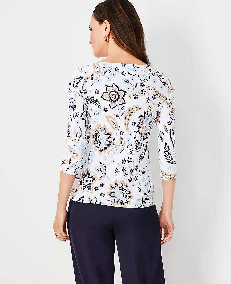 Floral 3/4 Sleeve Boatneck Top 2 Floral 3/4 Sleeve Boatneck Top - Image 2