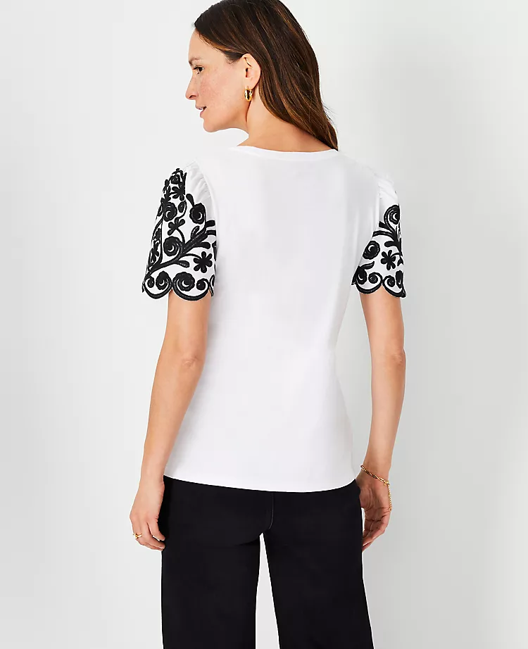 Floral Embroidered Sleeve Tee 2 Floral Embroidered Sleeve Tee - Image 2