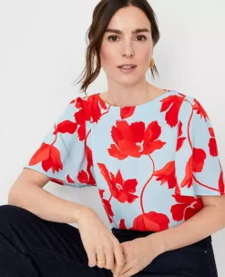 Floral Elbow Sleeve Mixed Media Top -Ann Taylor Store 613607 018571 ALT2