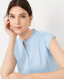 Scalloped Mixed Media Button Top 5 Scalloped Mixed Media Button Top -Ann Taylor Store 613613 018571 ALT2