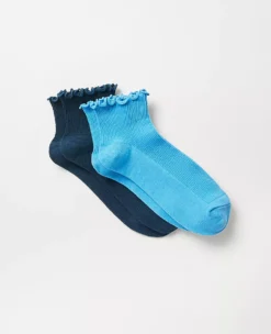 Ruffled Ankle Sock Set - Elegant 2-Pack Cotton Blend Socks