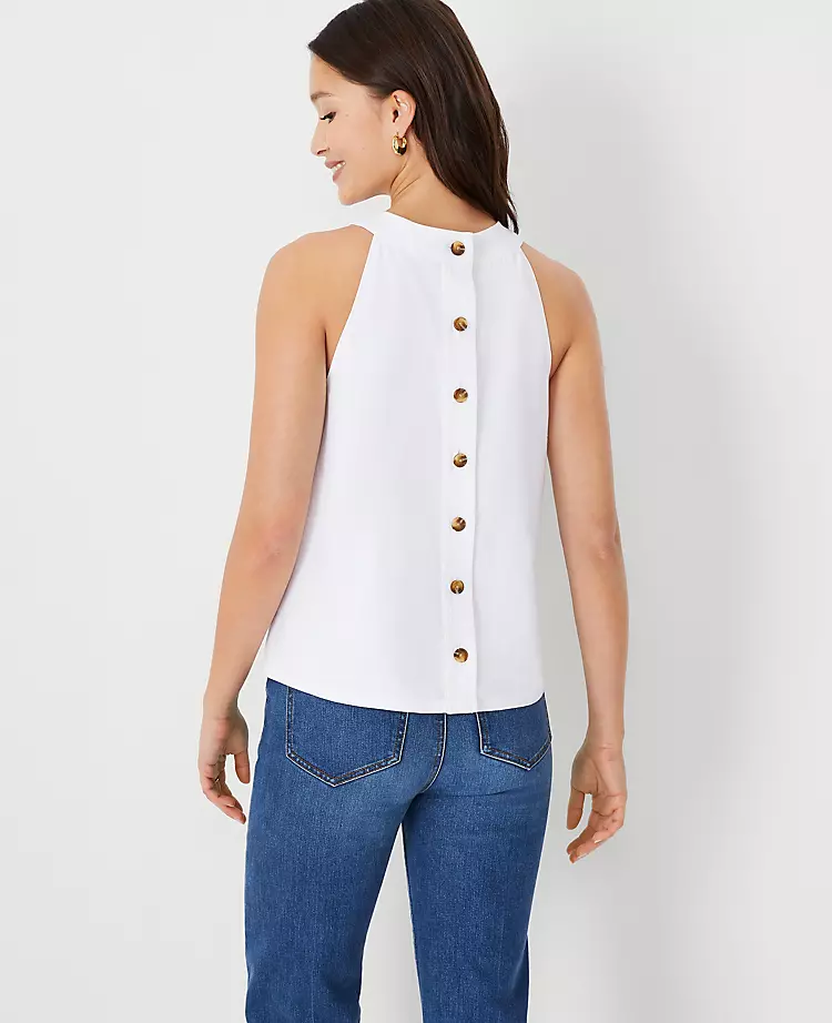 Linen Blend Button Back Halter Top 2 Linen Blend Button Back Halter Top - Image 2
