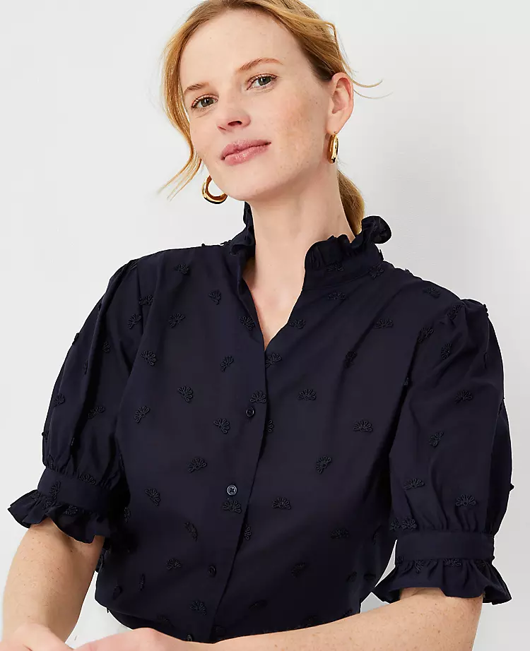 Embroidered Ruffle Button Top 1 Embroidered Ruffle Button Top