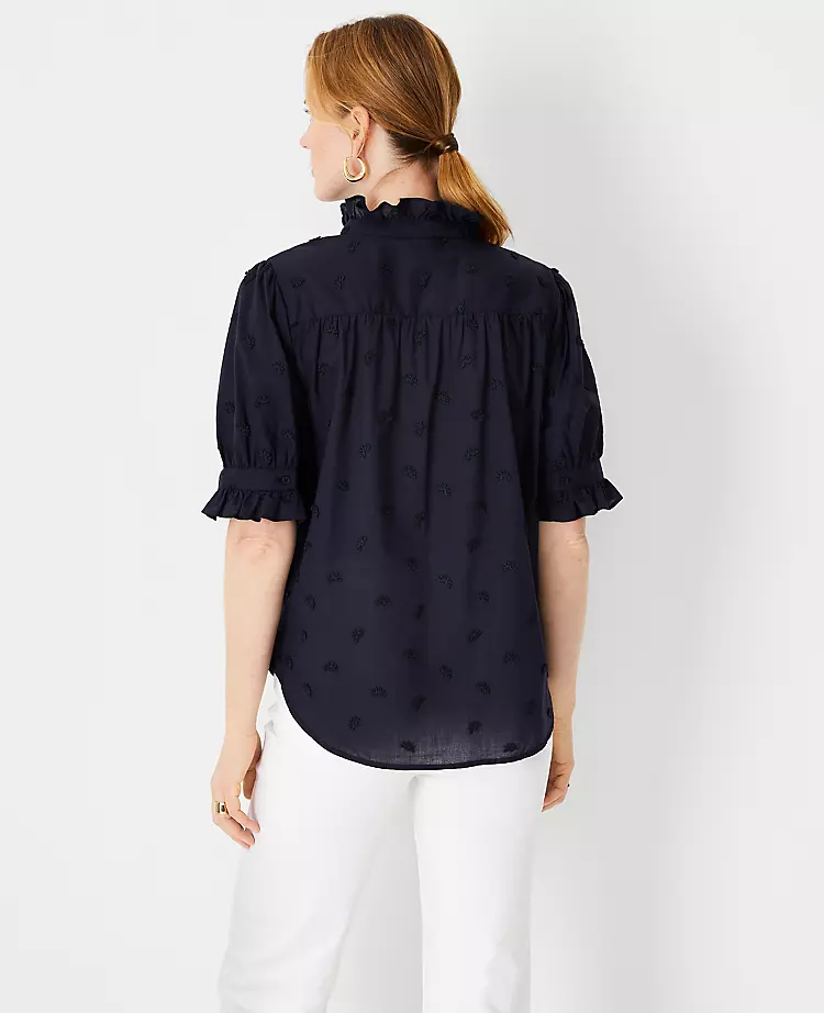 Embroidered Ruffle Button Top 2 Embroidered Ruffle Button Top - Image 2