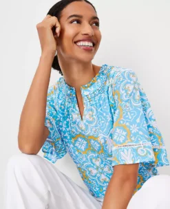 Tile Print Cutout Flutter Sleeve Top 5 Tile Print Cutout Flutter Sleeve Top -Ann Taylor Store 613727 2643 ALT2