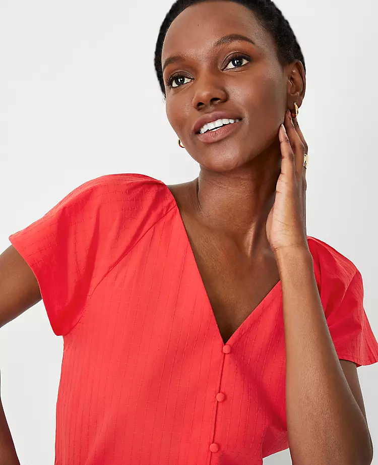 Pleated V-Neck Button Top 3 Pleated V-Neck Button Top - Image 3