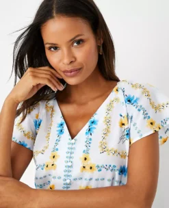 Floral Pleated V-Neck Button Top -Ann Taylor Store 613731 9000 ALT2