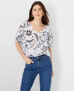 Floral Puff Tie Sleeve Top -Ann Taylor Store 613732 9000 ALT2