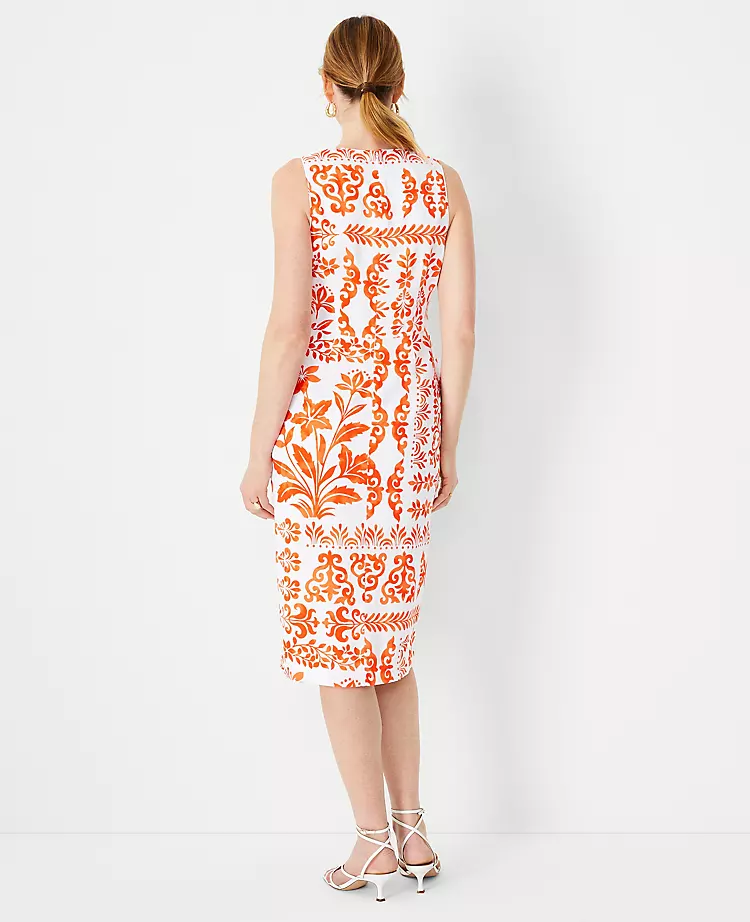 Botanical Tie Waist Sheath Dress - Elegant Sleeveless Midi 2 Botanical Tie Waist Sheath Dress - Elegant Sleeveless Midi - Image 2