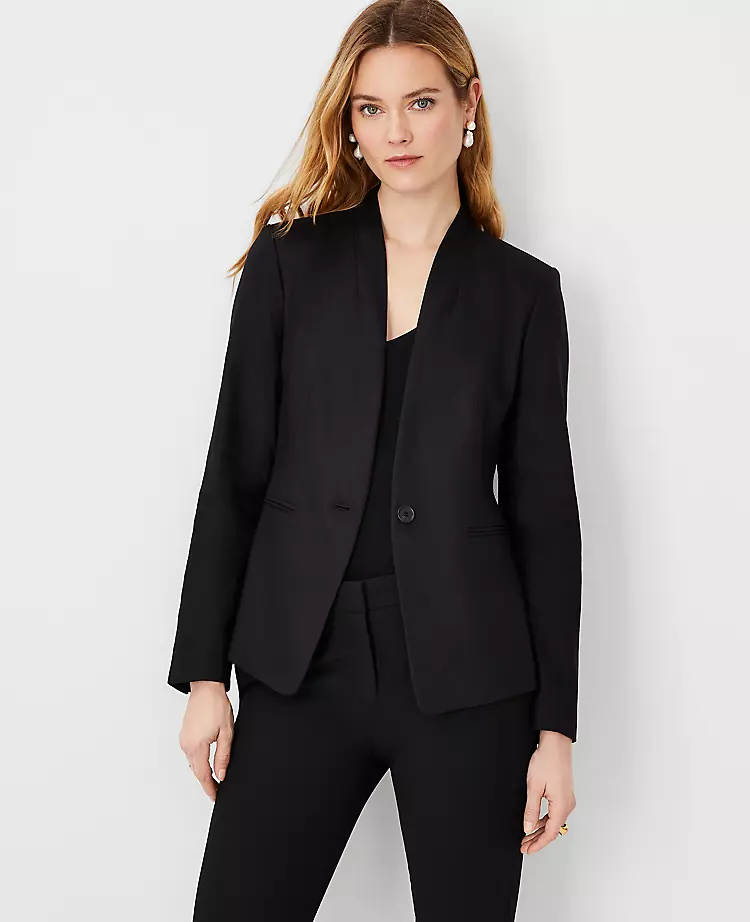 Linen Blend Cutaway Blazer - Women's Tailored One-Button Jacket 1 Linen Blend Cutaway Blazer - Women's Tailored One-Button Jacket