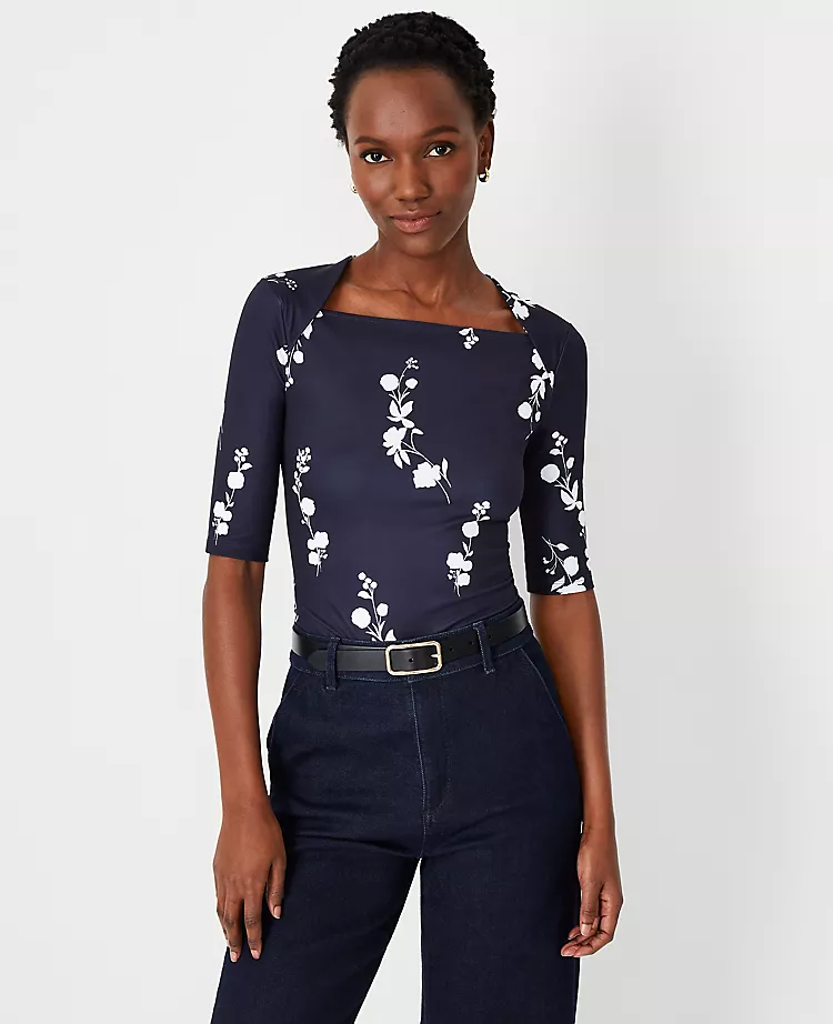 Floral Refined Stretch Envelope Neck Top 1 Floral Refined Stretch Envelope Neck Top