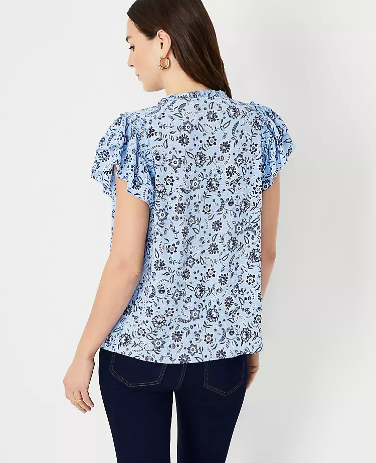 Floral Ruffle Tie Neck Mixed Media Top 2 Floral Ruffle Tie Neck Mixed Media Top - Image 2