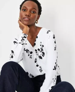 Floral Mixed Media Pleat Front Top -Ann Taylor Store 613833 9192 ALT2