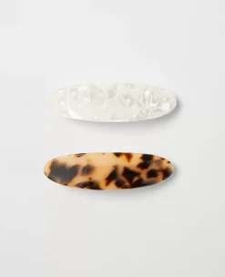 Elegant Tortoiseshell Hair Barrette Set - Glossy Marbled 2-Pack