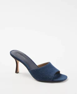 Denim Mid Heel Mule Sandals - Chic Open Toe Slip-Ons