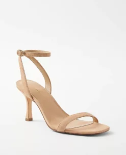 Suede Stiletto Sandals with Padded Footbed and Adjustable Ankle Strap