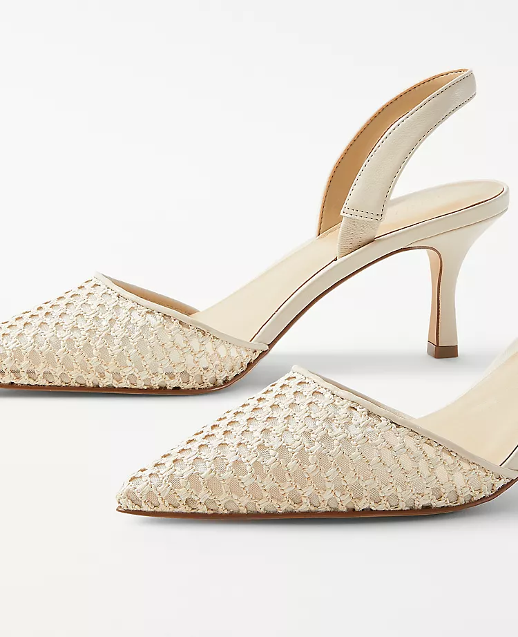 Woven Mesh Slingback Pumps - Sophisticated Pointy Toe Mid-Heels 2 Woven Mesh Slingback Pumps - Sophisticated Pointy Toe Mid-Heels - Image 2