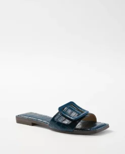 Embossed Leather Buckle Slide Sandals - Chic Comfort Flat Shoes