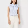 Petite Striped Tie Mock Neck Top - Elegant Office Wear Blouse