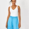 High Waist Belted Pleated Linen Blend Shorts - Tailored Fit
