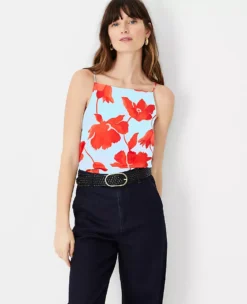Floral Square Neck Strappy Tank Top - Sleeveless Summer Blouse