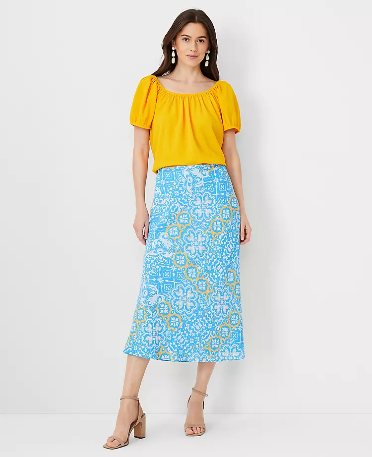 Flowy Tile Print Side Zip Midi Skirt - Elegant Mid-Calf Slip Skirt 3 Flowy Tile Print Side Zip Midi Skirt - Elegant Mid-Calf Slip Skirt - Image 3