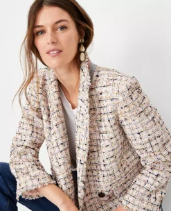 Petite Multicolored Tweed Double Breasted Blazer 5 Petite Multicolored Tweed Double Breasted Blazer -Ann Taylor Store 614260 0222 ALT2