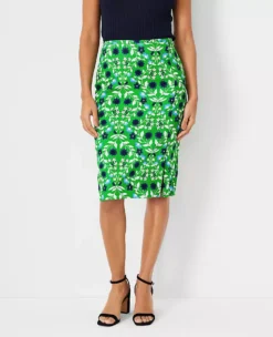Petite Floral Linen Blend Side Slit Pencil Skirt