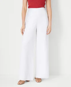 Petite High-Waisted Linen Blend Pull-On Palazzo Pants