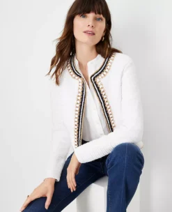 Petite Crochet Trim Open Front Jacket for Professional Workwear