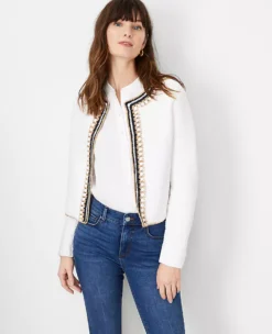 Petite Crochet Trim Open Front Jacket for Professional Workwear -Ann Taylor Store 614366 9000 ALT2