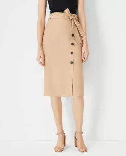 Petite High-Waisted Button Wrap Pencil Skirt with Tie Waist