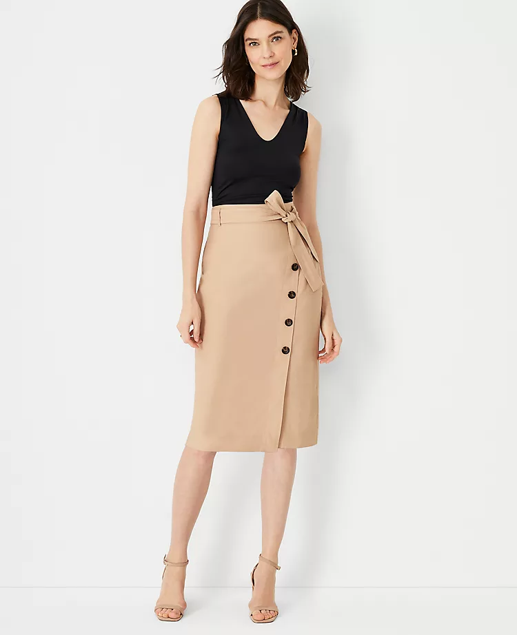 Petite High-Waisted Button Wrap Pencil Skirt with Tie Waist 3 Petite High-Waisted Button Wrap Pencil Skirt with Tie Waist - Image 3