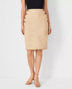 Petite Shimmer Tweed Sailor Pencil Skirt - Cafe Au Lait