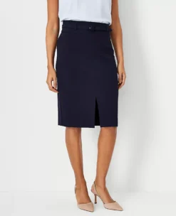 Petite Belted Seamed Pencil Skirt - Tailored Knee-Length Office Wear
