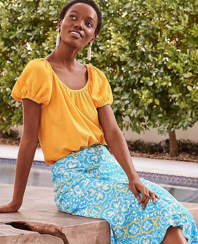 Petite Tile Print Side Zip Midi Skirt - Flared Flowy Work Skirt 4 Petite Tile Print Side Zip Midi Skirt - Flared Flowy Work Skirt - Image 4