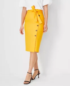 Petite Linen Blend Button Wrap Pencil Skirt - Professional Workwear