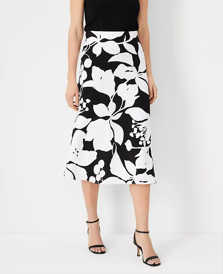 Petite Floral Shadow Slip Skirt - Elegant Satiny Flared Midi Skirt 1 Petite Floral Shadow Slip Skirt - Elegant Satiny Flared Midi Skirt