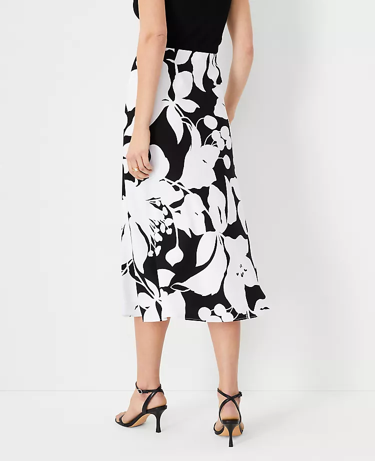 Petite Floral Shadow Slip Skirt - Elegant Satiny Flared Midi Skirt 2 Petite Floral Shadow Slip Skirt - Elegant Satiny Flared Midi Skirt - Image 2