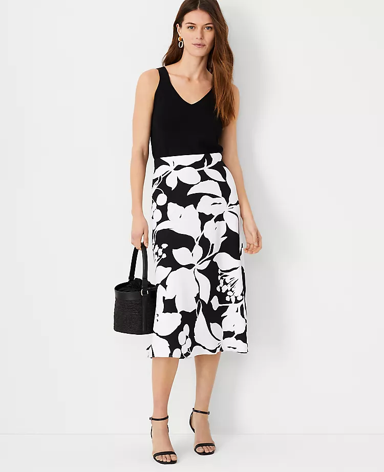 Petite Floral Shadow Slip Skirt - Elegant Satiny Flared Midi Skirt 3 Petite Floral Shadow Slip Skirt - Elegant Satiny Flared Midi Skirt - Image 3