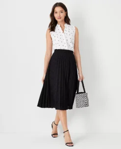 Petite Cotton Eyelet Pleated Skirt - Flowy Midi Workwear -Ann Taylor Store 614397 2222 ALT2
