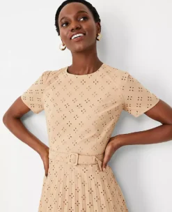 Petite Eyelet Pleated Belted Dress for Professional Workwear 5 Petite Eyelet Pleated Belted Dress for Professional Workwear -Ann Taylor Store 614410 5824 ALT2