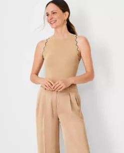 Petite Tipped Scalloped Halter Sweater Shell - Elegant Sleeveless Knit