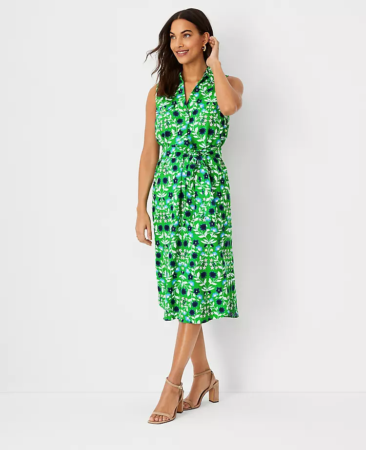 Petite Floral Linen Blend Sleeveless Pocket Shirtdress with Tie Waist 1 Petite Floral Linen Blend Sleeveless Pocket Shirtdress with Tie Waist