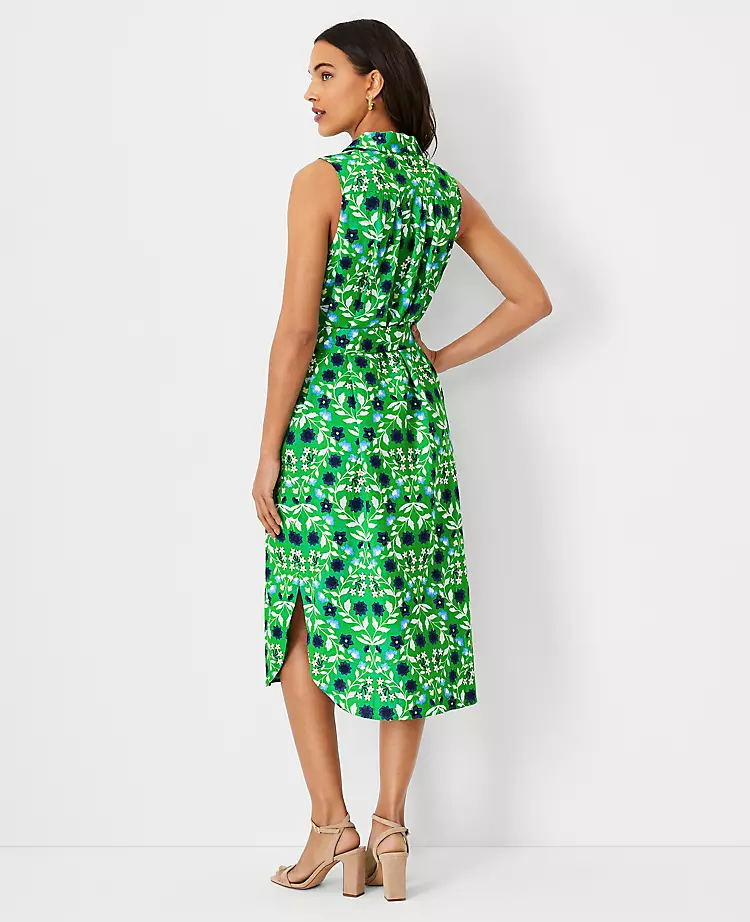 Petite Floral Linen Blend Sleeveless Pocket Shirtdress with Tie Waist 2 Petite Floral Linen Blend Sleeveless Pocket Shirtdress with Tie Waist - Image 2