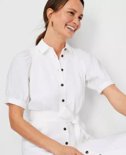Petite Linen Blend Puff Sleeve Shirtdress - Mid-Calf Belted Style 7 Petite Linen Blend Puff Sleeve Shirtdress - Mid-Calf Belted Style -Ann Taylor Store 614420 9000 ALT2