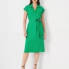 Petite Cap Sleeve Pocket Shirtdress with Flattering Self-Tie Belt