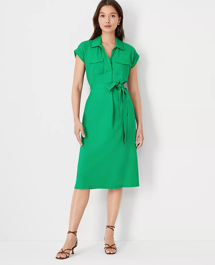 Petite Cap Sleeve Pocket Shirtdress with Flattering Self-Tie Belt 1 Petite Cap Sleeve Pocket Shirtdress with Flattering Self-Tie Belt