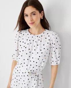 Petite Polka Dot Shirred Shift Dress with Waist-Defining Belt -Ann Taylor Store 614451 9000 ALT2